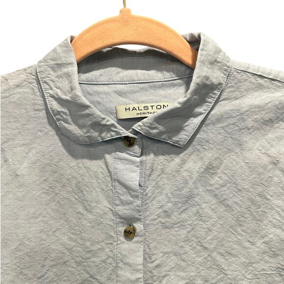 Halston Heritage Powder Blue Coastal Grandma Linen And Viscose Button Down Shirt - Picture 9 of 13